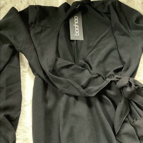 Nwt Boohoo Petite Black Woven Wrap Midi Dress Size 4 - Picture 11 of 11